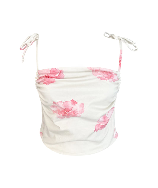 Floral-patterned tube top with straps on a white background Organic Cotton